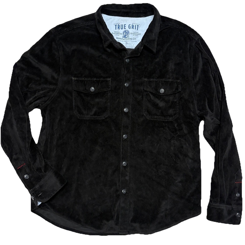 True Grit Corduroy Shirt Black Mens XXL 2XL Camp Hike Chore Button Down Gorpcore